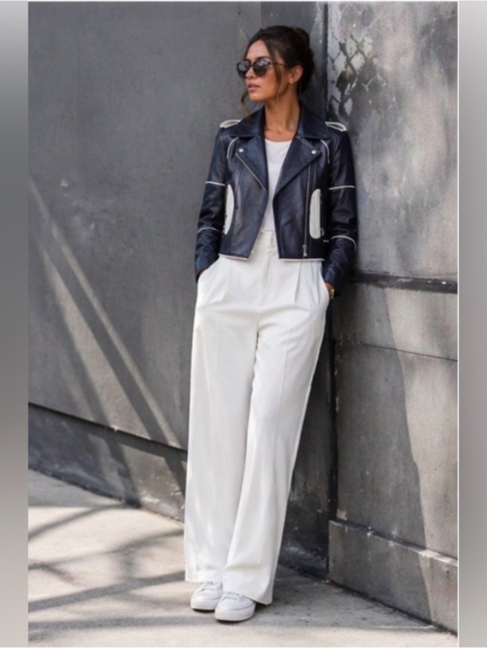 Diane Von Furstenberg Navy Lambskin Leather Jacket